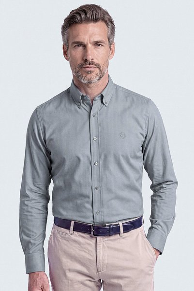 Bisse Gray Buttoned Collar Embroidered Logo Men's Shirt