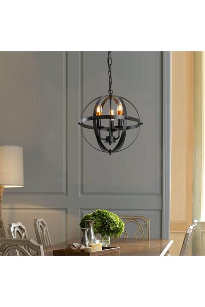 luminastar Candelabru Vintage Sferic Negru Mat D400mm, 3xE14 (Metal, Becurile...