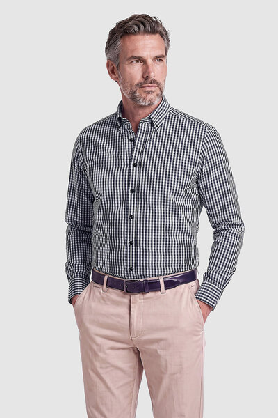 Bisse Black Checkered Button-Down Collar Long Sleeve Men's Shirt