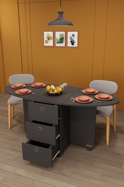 asratrend Lüks Katlanır Mutfak Yemek Masası %100 MDF Pratik Çekmeceli Çalışma...