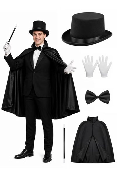 TAPIT Unisex Adult Magician Fancy Dress Costume Accessory Set - Black Cape, B...