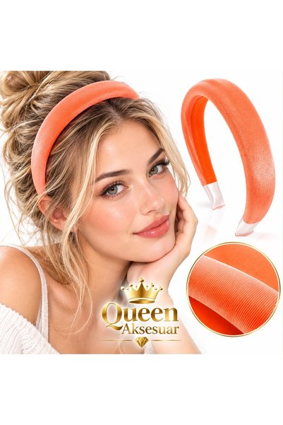 QUEEN AKSESUAR Plain Simple Neon Orange Orange Reflective Velvet Crown Women'...