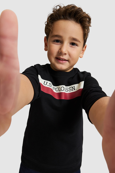 U.S. Polo Assn. سويت شيرت أساسي أسود للأولاد 50333364-VR046