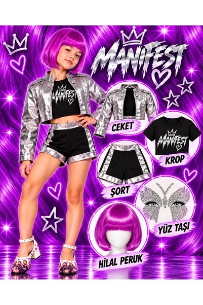 bemora kids Manifest Hilal Costume - Leather Jacket - Shorts - Crop T-Shirt -...