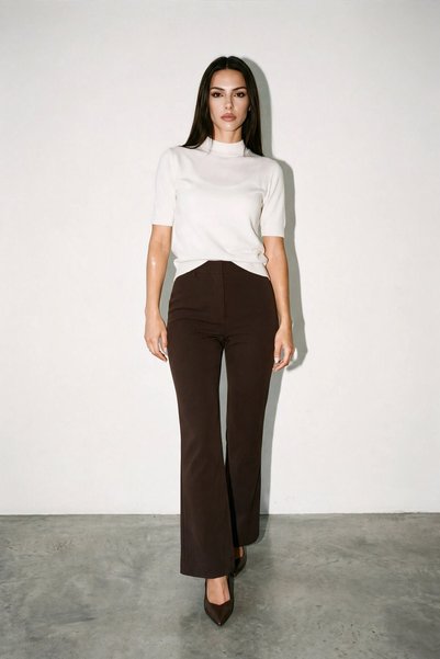 Setre Cream Crew Neck Short Sleeve Knitwear Blouse