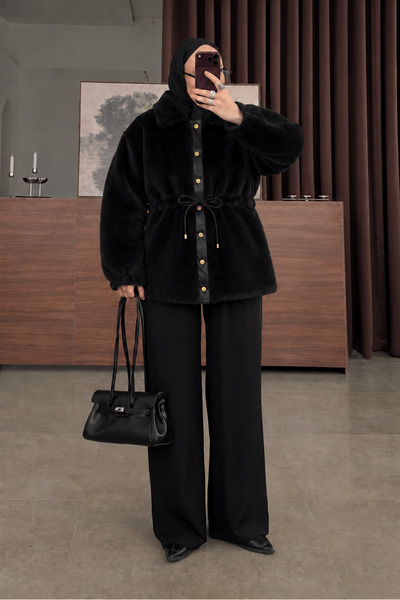 Hepsi Moda Soft Touch Waist-Tied Coat - 8599 - Black (Es)