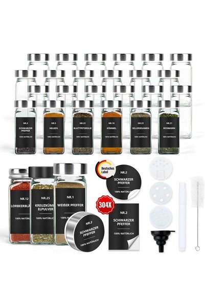 GENERAL Set 24 Borcane pentru Condimente , din Sticlă, cu Capace Hermetice Ar...