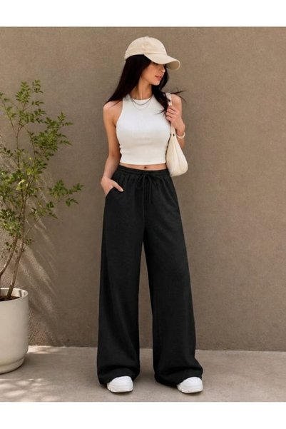 MaSoMi Women's Black Color Wide Leg Sweatpants