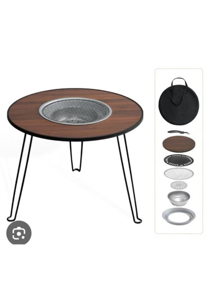 Generic Brand حامل شواية محمول قابل للطي، موقد نار، طاولة شواء دائرية للتخييم...