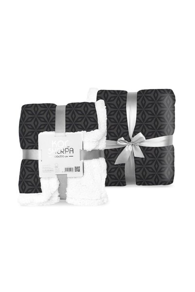 Faro Patura din microfibra 150x200 Sherpa neagra geometrie piele de oaie fata...