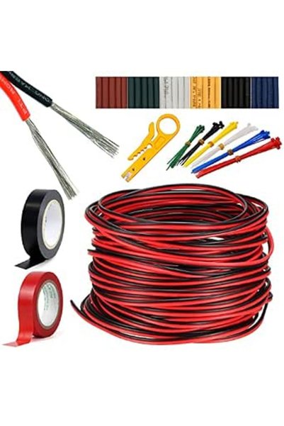 GENERAL كابل تمديد 22AWG، سلك كهربائي أحمر وأسود ثنائي الأسلاك، 66 قدم، نحاس ...