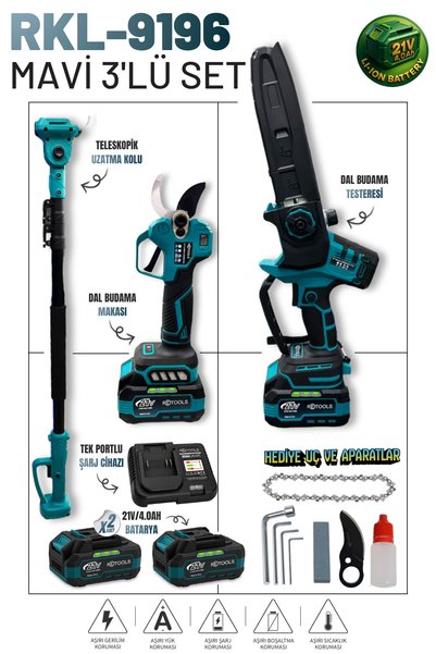RETOOLS Mavi 3'lü Set (Makas – Testere – Uzatma Kol)