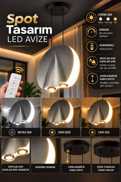 bella lighting Lumea 20 cm LED Avize 3 Renk Işık Modlu Uzaktan Kumandalı Mode...