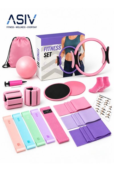 ASIV Pilates Kit 16-in-1, Pilates Ring, Yoga Ball, Resistance Bands, Ankle We...