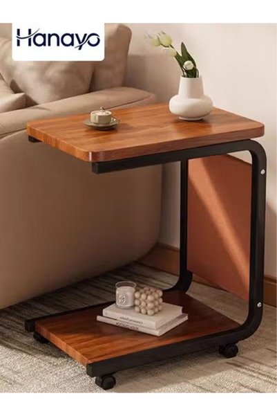 Hanayo Side Table Movable C-shaped Side Table with Metal Frame Service Table ...