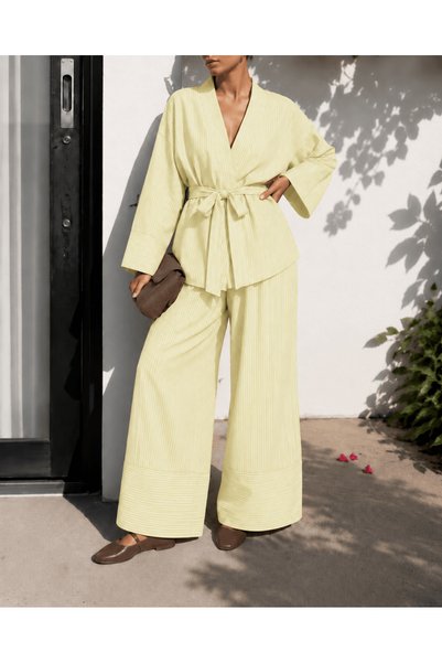 Hepsi Moda Monaco Striped Trouser Suit - Yellow