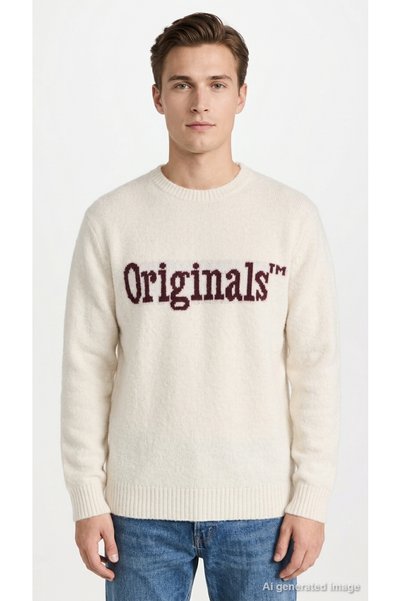 Jack & Jones Ανδρικό πλεκτό πουλόβερ με λαιμόκοψη με γράμματα, μακρυμάνικο, υ...