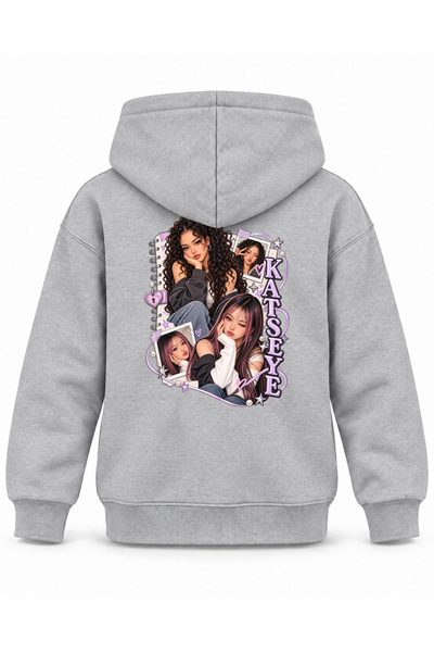 SVART WEAR Katseye Zippered Daily Character Printed Children's Hooded Sweatshirt