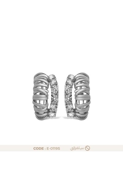 silveraty حلق نسائي شبكي بفصوص الزركون فضة عيار 925 مطلي بالروديوم