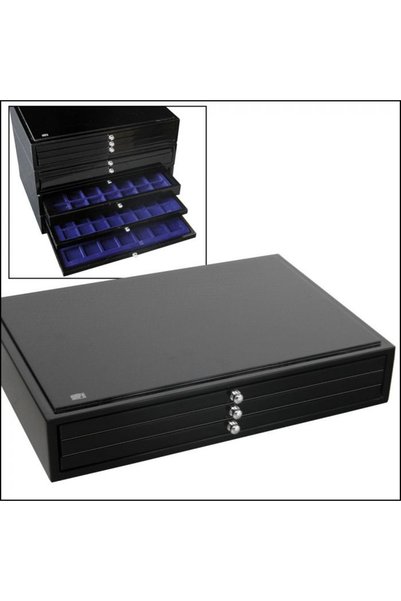 safe Cutie din lemn Black Lacquer pentru Slabs minerale fosile medalii figuri...
