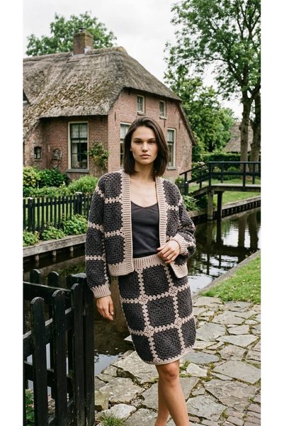 Gönülden Tasarım Hand Knitted Skirt Jacket Set L/Xl