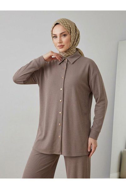 Lunsera Store بدلة بنطلون بيك مع ياقة وحزام - بني فاتح