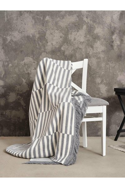 Karo Patura din bumbac-acril 150x200 alb gri cu dungi de plaja