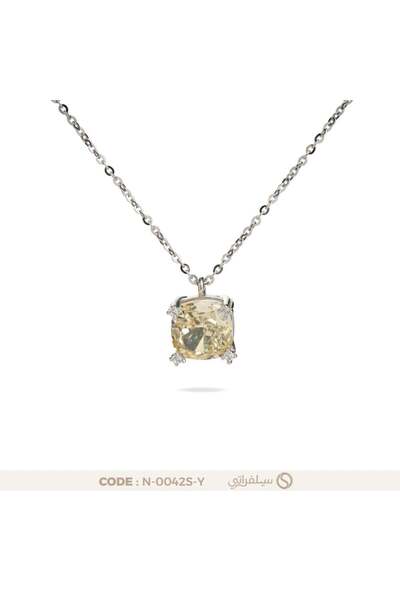 silveraty قلادة نسائية بفص زركون أصفر وتصميم مربع فضة عيار 925 مطلية بالروديوم