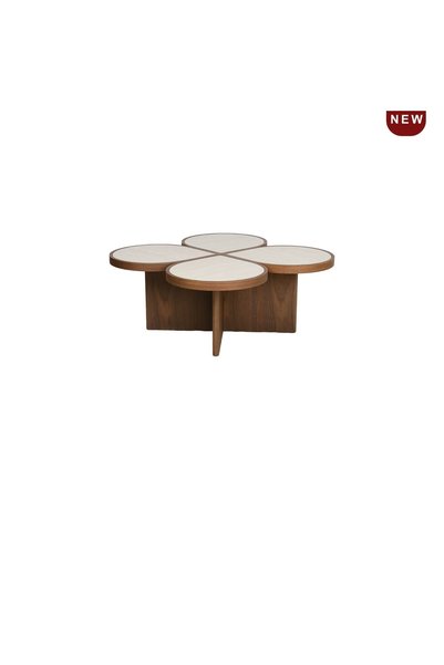 IN HOME STORE Coffee Table Flower Design Four Pieces Brown and Beige Wood