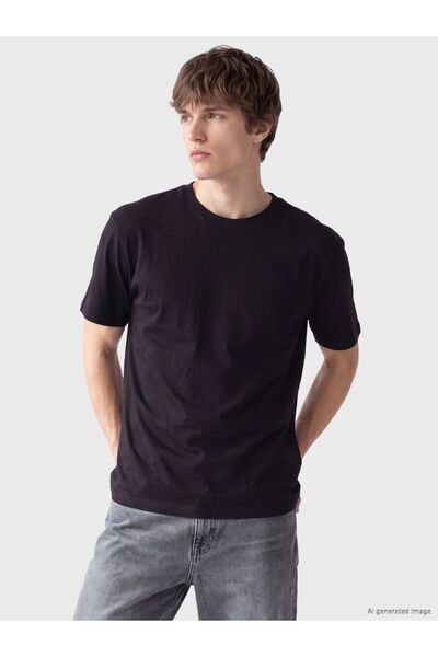 LC Waikiki Xside Black Plain Comfortable & Relax Short Sleeve Men's T-Shirt