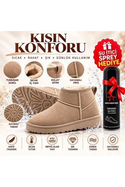 Look Life Cizme de iarnă ultra-mini din piele întoarsă de căprioară, cu căptu...