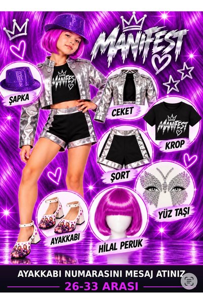 bemora kids Manifest Crescent Costume - Leather Jacket - Shorts - Crop T-Shir...