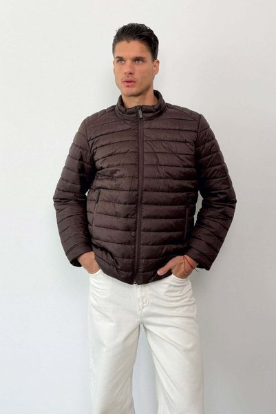 JB John Borners Men's Stand Collar Pocket Zipper Puffer Coat Brown - 27K 2310