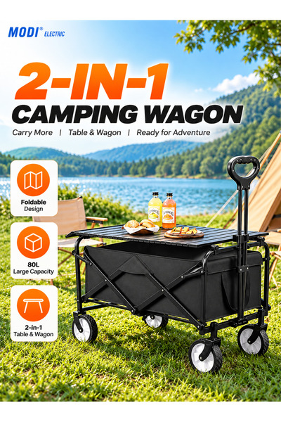 modi Folding Camping Wagon 180L, 250KG Heavy Duty Collapsible Trolley Cart wi...