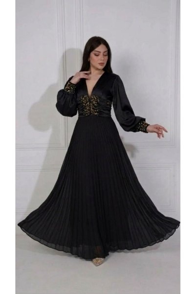 ٌRominz fashion فستان طويل راقي بأكمام منتفخة وتطريز خصر فخم – شحن محلي سريع ...