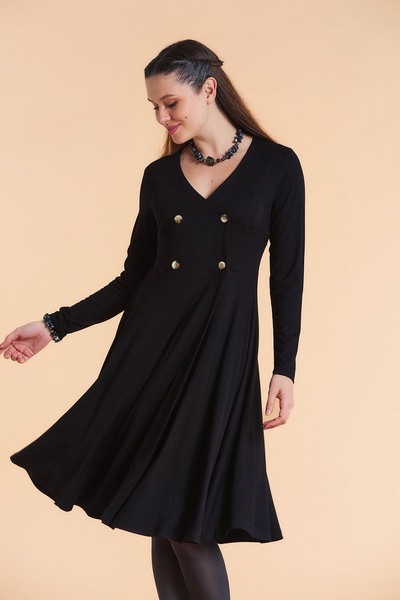 Los banditos V-Neck Double-Breasted Button Detailed Long Sleeve Dress