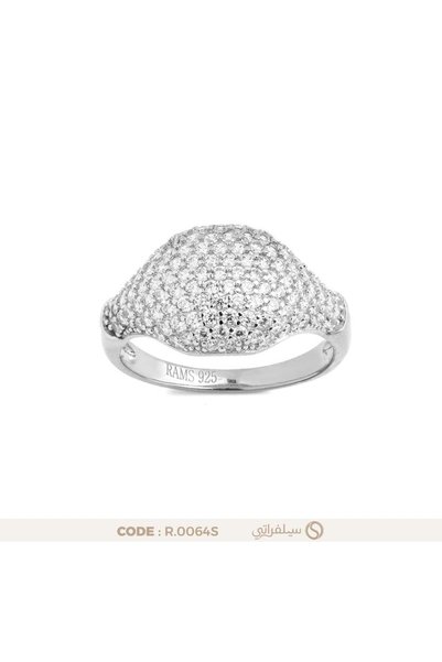 silveraty خاتم فضة نسائي بتصميم قبة مرصعة بالزركون مطلي روديوم