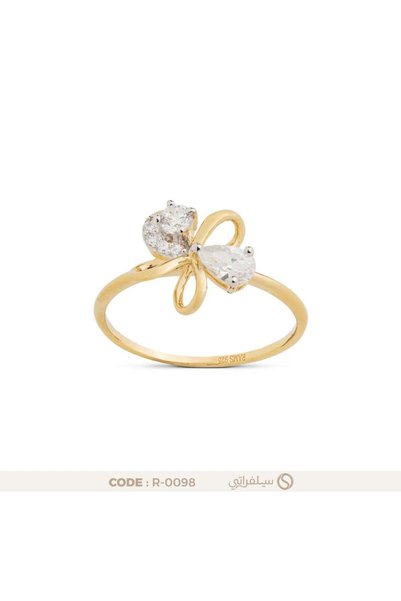 silveraty خاتم فيونكة فضة عيار 925 بفصي زركون متدرجين مطلي روديوم وماء الذهب