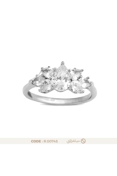 silveraty خاتم فضة عيار 925 بتصميم زهرة مرصع بفصوص زركون مطلي روديوم