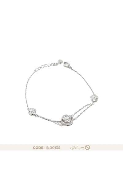 silveraty سوار فضة عيار 925 بثلاث زهرات زركون، مطلي بالروديوم