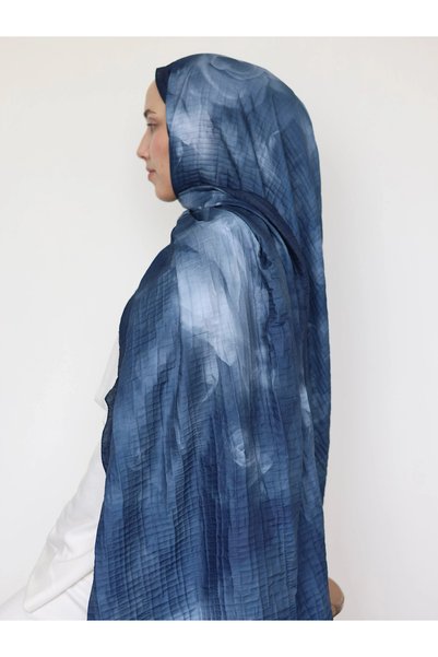 Hepsi Moda Misty Rose Pattern Muslin Shawl - Dark Navy Blue