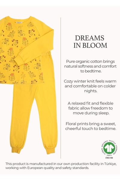 Ozmoz By Mukadder Özden Organik Çiçek Baskılı Sarı Kışlık Kız Çocuk Pijama Takım