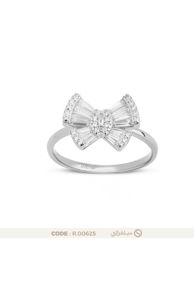 silveraty خاتم فيونكة فضة عيار 925 مرصع بالزركون مطلي روديوم