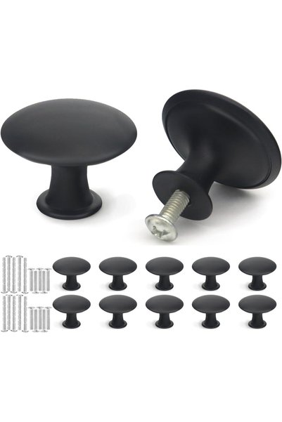 Noonedibs 10 bucăți Mânere negre din oțel inoxidabil pentru sertare, rotunde ...