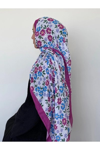 Hepsi Moda Daisy Pattern Soft Shawl - Fuchsia & Ecru