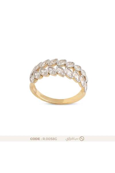 silveraty خاتم ماركيز فضة عيار 925 مرصع بالزركون مطلي روديوم وماء الذهب