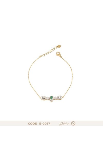 silveraty سوار فضة عيار 925 بفص زمرد أخضر وفصوص زركون، مطلي بالروديوم وماء الذهب