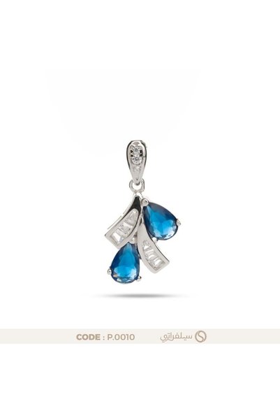 silveraty Blue Topaz Pendant 925 Sterling Silver Zircon Rhodium Plated