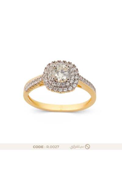 silveraty خاتم مزدوج الهالة فضة عيار 925 مطلي روديوم وماء الذهب