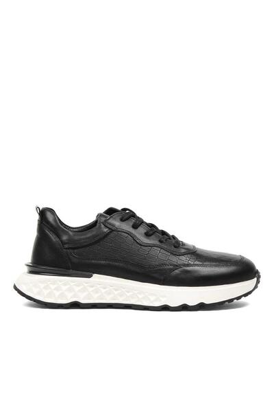 Celal Gültekin Erkek Siyah Bağcıklı Kalın Tabanlı Kroko Deri Sneaker